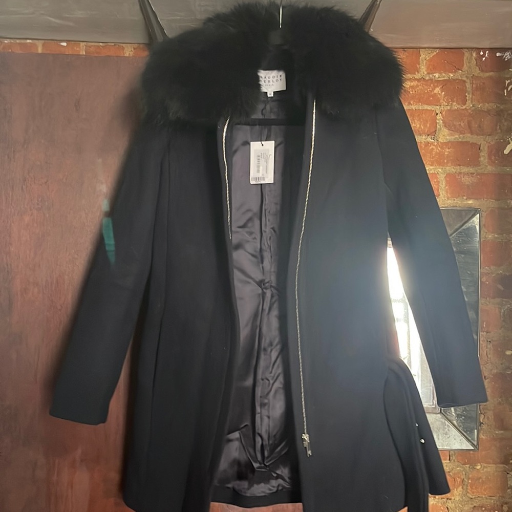 Claudie Pierrot wool coat fox collar xs FR 34 NWT